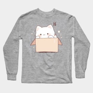 Cute Kawaii Cat says Hi Long Sleeve T-Shirt